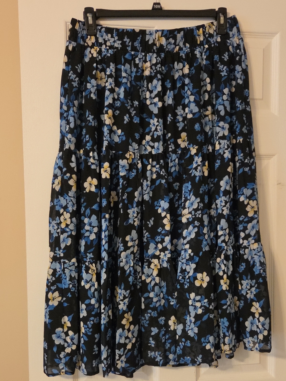 torrid Black Maxi Skirt with Blue and Cream Floral Print